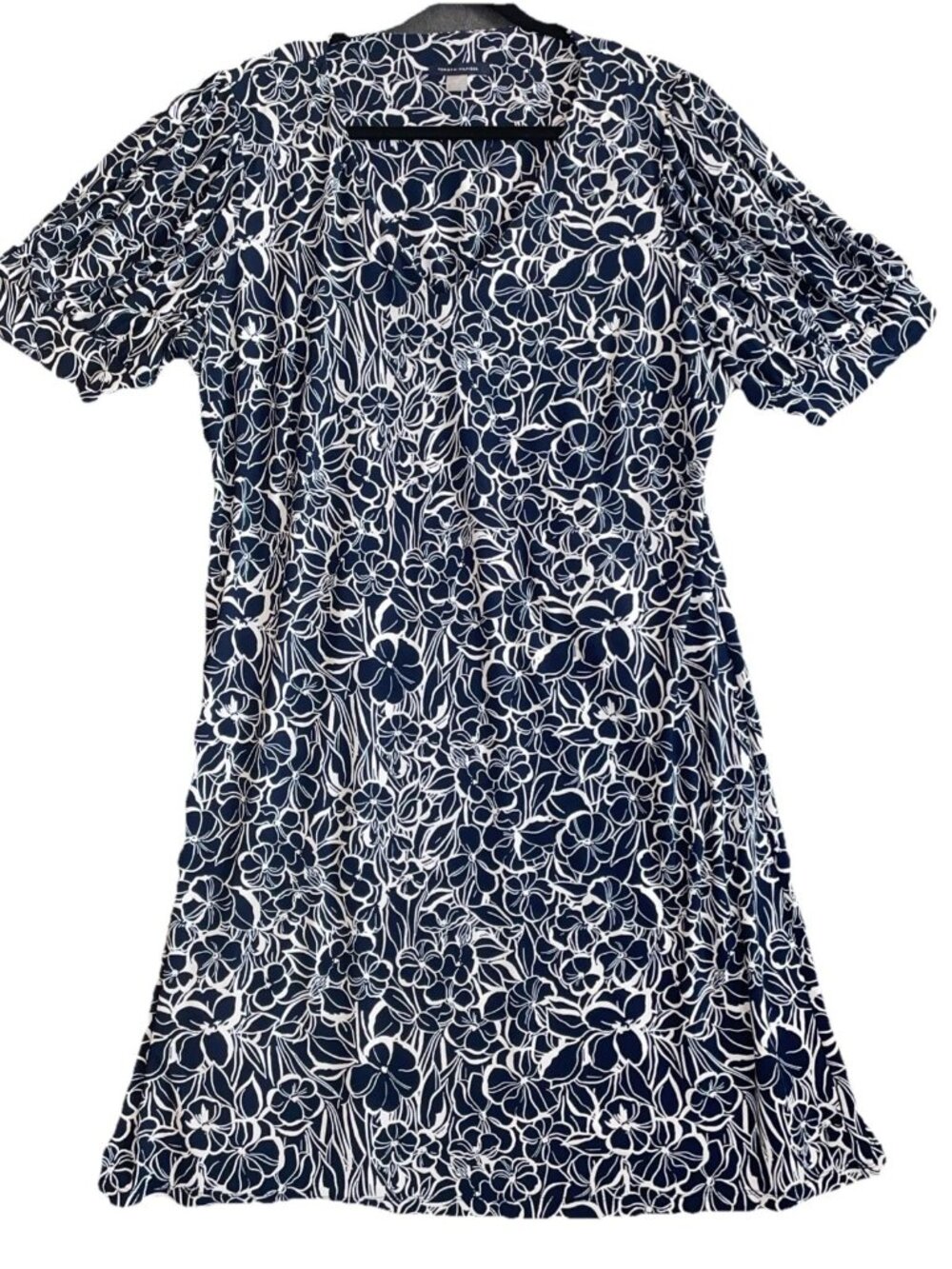 Tommy Hilfiger $120 Blue & White Floral V-Neck Shift Dress Half Sleeve Sz 22